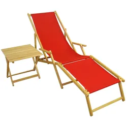 Erst-Holz Liegestuhl Gartenliege rot Fußteil Tisch Sonnenliege Holzliege Gartenmöbel 10-308 N F T