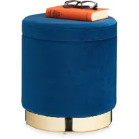 Relaxdays Samthocker mit Stauraum 37 x 39 x 37 cm Blau/Gold