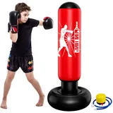Boxsack Kinder Stehend, 160cm Aufblasbarer Standboxsack mit Fußpumpe, PVC Kinderboxsack für Jungen und Mädchen Üben von Karate, Kickboxen,Taekwondo, MMA (Rot)