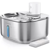 Gimars Katzenbrunnen Kabellos Edelstahl 3.2L Super Leise Trinkbrunnen für Katze Brunnen Katzenbrunnen mit Bewegungsmelder -5000mAh Akku Trinkbrunnen Wasserspender für Hunde Drahtlos mit 2 Filter