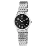 Q&Q Superior Damenarmbanduhr, Edelstahl, Saphirglas, 5 bar - Silber/Schwarz
