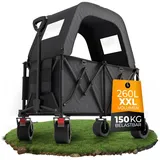 BigDean Bollerwagen XXL Bollerwagen faltbar mit Dach 260L 150kg belastbar robuster (1-tlg) schwarz