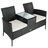 Casaria Gartenbank Poly Rattan Tisch inkl. 7cm Auflagen Schwarz