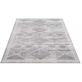 Carpet City Teppich Kurzflor Wohnzimmer - Grau - 160x230 cm Rechteckig - Raute-Muster, Meliert - 3D-Effekt - Moderne Teppiche Flachflor Schlafzimmer, Esszimmer