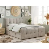 MKS Meble King Boxspringbett 180x200, Boxspringbett 180x200 mit Bettkasten und Matratze H4, Polsterbett 180x200 mit Matratze, Bett 180x200 mit Bettkasten, - Beige