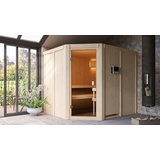 KARIBU Sauna »"Homa " mit bronzierter Tür naturbelassen Ofen 9 kW ext. Strg.«, mit integrierter Mineralwolldämmung beige