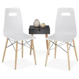 Relaxdays Design Stuhl 2-er Set ARVID, Holz, Esszimmer-Stuhl, modern, HxBxT: 92 x 43 x 40 cm, Retro, weiß