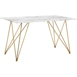 Beliani Esstisch Kenton 140 cm V förmigen Füße Sicherheitsglas Tischplatte Marmoroptik Rechteckig Modern - (W) 80 x x 75