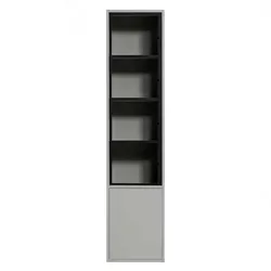 Schmale Esszimmer Vitrine in Hellgrau und Schwarz 230 cm hoch