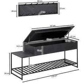 Wohnling Garderoben-Set WL6.637 schwarz Holz 13 Haken 110,0 x 70,0 cm