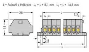 Wago 261-105 2-Leiter-Klemmenleiste, ohne Drücker, mit Befestigungsflanschen, 5-polig, für Schraub- u.ä. Befestigungsarten, Befestigungsloch Ø 32 mm, 25 mm2, CAGE CLAMP®, 250 mm2, grau 261105 - 200 Stück