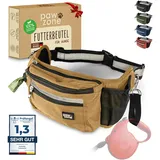 PAWZONE Futterbeutel Hunde - Leckerlibeutel für Hunde - Bauchtasche für Hunde Zubehör - Leckerlitasche für Hunde - Inkl. Reflektorband & Zusatzgurt für Flexileine (Desert)