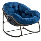 MODFU Sofa Rattan-Schaukelstuhl für Outdoor,Relaxsessel, Handgefertigter Rattan-Schaukelstuhl mit gepolstertem Sitz – Wetterfest, robust und ergonomisch, Navy Blue, für Garten & Wohnzimmer