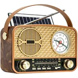 Radio Tragbar AM/FM/SW, Retro Radio, Solar Radio, Bluetooth Lautsprecher, Küchenradio, USB/TF/AUX Funktion, Kofferradio für Outdoor, Camping, Küche, Büro und Notfälle