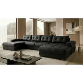 A&J MöbelLand Eckcouch Polyester mit Schlaffunktion 3-Sitzer Schwarz