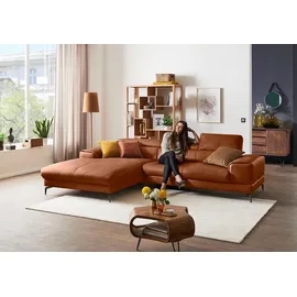 W.Schillig Ecksofa "Piedroo, Designsofa mit tollem Sitzkomfort, elegant und bequem, L-Form", braun (cognac z69), B:303cm H:70cm T:193cm, Longlife Xtra-Leder Z69: Das feinnarbige, gedeckte Softleder Z69 besticht durch seine außergewöhnliche Weichheit im trendigen