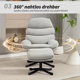 Homcom Relaxsessel mit Hocker Chenille 0 x 0 x 0 cm Cremeweiß drehbar