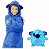 Hoodie Decke mit Ärmeln Kinder - Kuschelpullover Kinder zum Anziehen mit Kapuze, Ärmeln und 2 Taschen | PILLOWPET (Blaues Hündchen) - Einheitsgröße