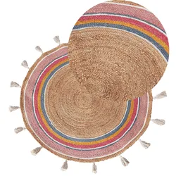 Teppich Jute mehrfarbig ⌀ 120 cm Streifenmuster Kurzflor ZANAVI