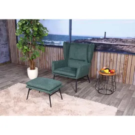 MCW Lounge-Sessel mit Ottomane MCW-L62, Sessel, Polstersessel Cocktailsessel Hocker, Stoff/Textil ~ grün