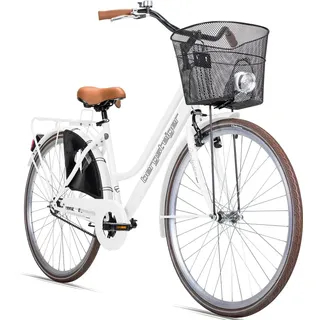 Bergsteiger Amsterdam Damenfahrrad 28 Zoll, mit Korb, Licht, Rücktrittbremse, Rahmenhöhe 48 cm, Hollandrad im Retro-Design, Farbe Weiß - Weiß