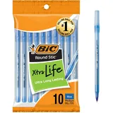 Bic Round Stic Ball Pens Medium Point 10/Pkg-Blue