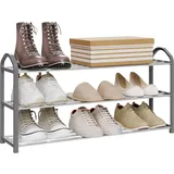 WOLTU Schuhregal Metall 3 Schicht, Platzsparend mit Tragegriff, Rostbeständig, Schuhständer für Flur,Kleiderschrank,Eingangsbereich,Schlafzimmer, 79x42,5x18,5cm, Grau