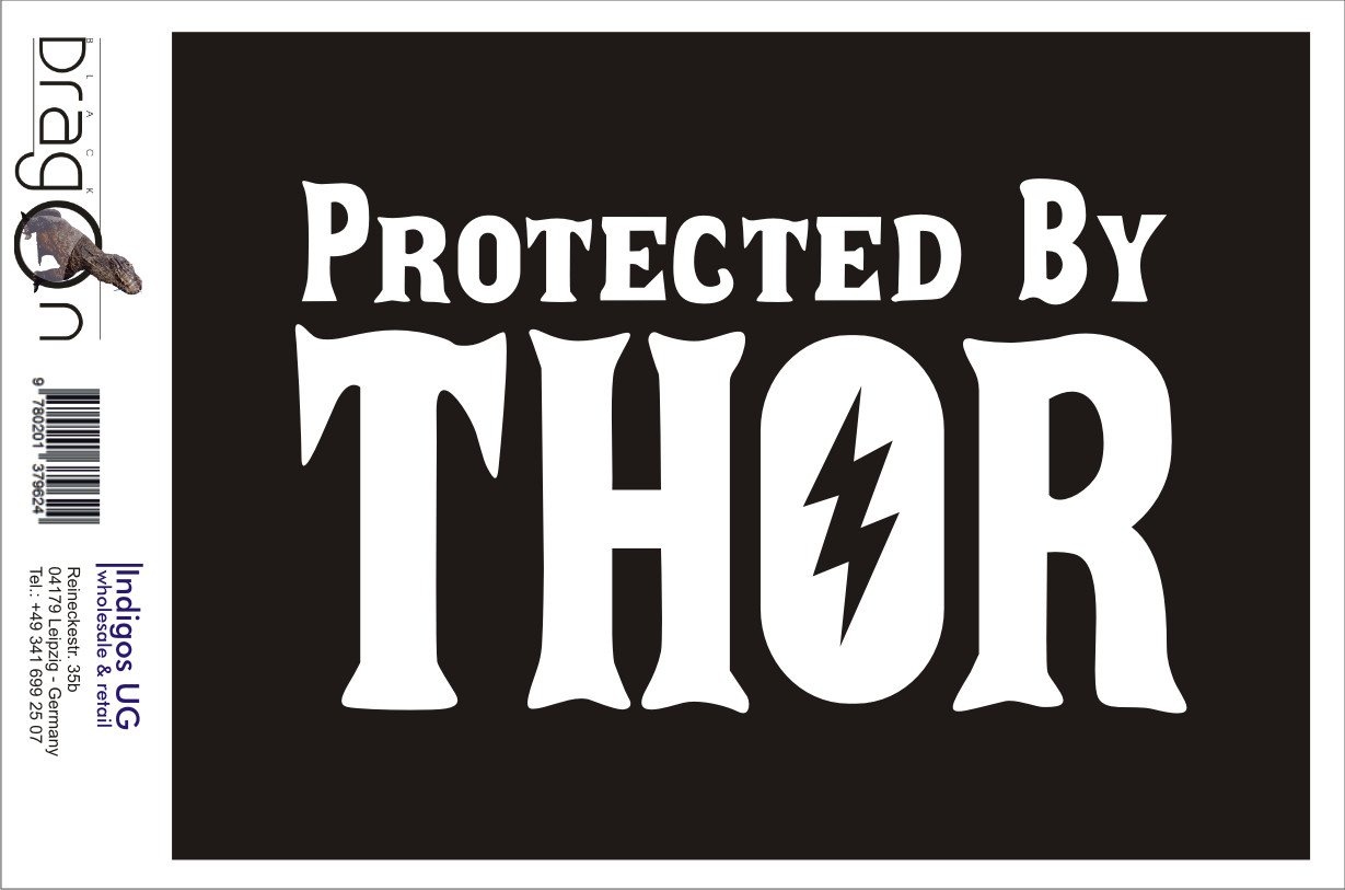 INDIGOS UG - Aufkleber Autoaufkleber - JDM Die Cut - Protected by Thor - 200x120mm weiß Auto Laptop Tuning Sticker Heckscheibe LKW