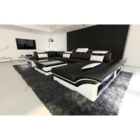 Sofa Dreams Wohnlandschaft Enzo, U Form Ledersofa mit LED, wahlweise mit Bettfunktion als Schlafsofa, Designersofa schwarz
