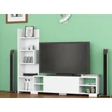Modern White TV Unit, 160 cm, 120 cm Height, 29.5 cm Depth | 100% Melamine Coated Particle Board, 18 mm Thick | Wall-Mountable, Scandinavian Design with Multiple Shelves