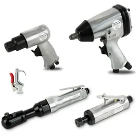 Eberth Druckluftwerkzeuge 71 tlg. mit 1/2" Schlagschrauber, 3/8" Ratschenschrauber, 150mm Meißelhammer und 6mm Geradschleifer, Druckluft Werkzeug mit 1/4" Druckluftanschluss und großem Zubehör