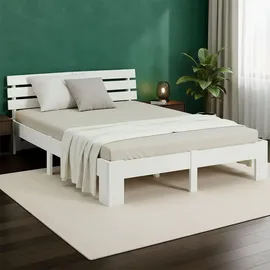 Homestyle4u Holzbett 180 x 200 cm mit Lattenrost Weiss Kiefer Massivholz - Weiß