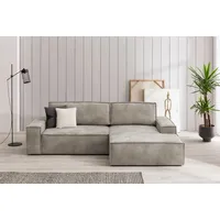 OTTO home Ecksofa SHERWOOD Vintage Lederoptik L-Form, 267 cm, Schlaffunktion mit Bettkasten (210x136 cm), Cord, Vintage, Samtvelours grau