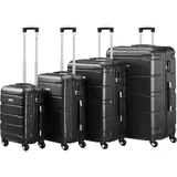 Zelsius Koffer Set 4 Stück, Schwarz | ABS Hartschalenkoffer mit Zahlenschloss, 4 Rollen und Innen Trennwand | Hartschalenkoffer Set 4 teilig, Trolley, Koffer Groß, Luggage Set, Handgepäckkoffer
