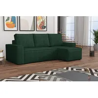 MR GROUP Ecksofa L Form Bergamo 240 x 142 cm mit Schlaffunktion und Bettkasten Couch Cord Schlafsofa Schlafcouch Sofa universale Seite, grün - Grün