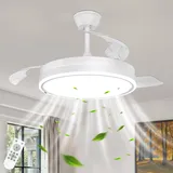 Mckalen Einziehbare Deckenventilator mit Beleuchtung, Unsichtbare Deckenventilator mit Fernbedienung Dimmbar, 3 Farbtemperatur und 6 Geschwindigkeiten, Timer, Reversible Deckenlampe Ventilator, Weiß