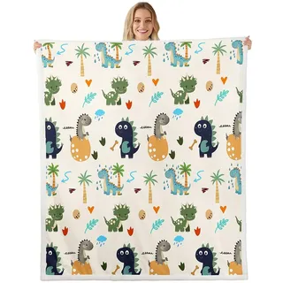 Loussiesd Dino Decke 100x130cm Dschungel Dino Wohndecke Cartoon Dinosaurier Wild Tier Wildlife Kuscheldecke Dinosaurier Druck Couchdecke für Kinder Jungen Mädchen Flanell Fleecedecke