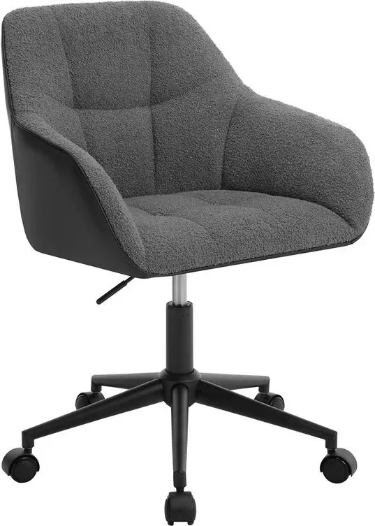 Woltu Drehbarer Bürostuhl für Zuhause, bis 150 kg belastbar, höhenverstellbar, mit Sherpa-Fleece-Polsterung, dunkelgrau + schwarz, geeignet für Schreibtisch und Schminktisch
