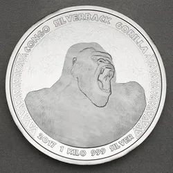 Silbermünze 1kg Silberrücken Gorilla 2017 (Kongo)