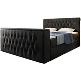 luxusbetten24 Boxspringbett Velano mit TV Lift und Stauraum H3 (70-100kg) - Schwarz