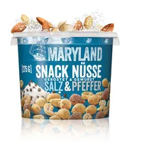 Maryland Snack Nüsse Salz & Pfeffer 275g Becher – Knackig-lecker gewürzte Nussmischung mit gerösteten Erdnüssen, Cashewkernen und Mandeln – Wiederverschließbarer Becher (1 x 275g)