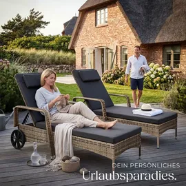 Tectake Rattan Sonnenliege 200 x 70 x 33 cm Grau