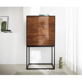 DeLife Highboard Vaag 80x150 cm Sheesham Natur Mango Schwarz Metall Schwarz 2 Türen, Highboards