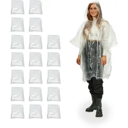Relaxdays Regenponcho, 20er Set, Einweg Regencape mit Kapuze, Festival, Notfallponcho für Damen & Herren, transparent