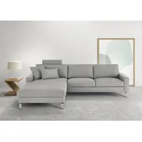 Candy 3C Candy Ecksofa »Lecce, wahlweise PUR-Schaumstoff oder Tonnentaschenfederkern«, Bett im 2,5-Sitzer, teilmotorische Schlaffunktion im Longchair, L-Form silberfarben