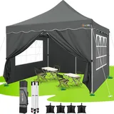 HOTEEL Pavillon 3x3 Faltpavillon 3x3 Wasserdicht Stabil mit 4 Seitenteilen und 4 SandsäCke, Uv Schutz 50+ Partyzelt Gartenpavillon Pop Up Pavillon, Stahlrahmen, Hoher Gipfel, Grau