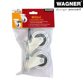 Wagner System WAGNER Design - 3C - - weiß, 1 Rolle ohne u. 1 mit Feststeller, Softlauffläche, Durchmesser Ø 75 mm, Kugellager, Tragkraft 75 kg