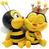 Dekohelden24 Dekofigur Bienenpaar sitzend, Gartendeko, Polyresin, Größe: L/B/H ca. 7 x 12 x 12 cm