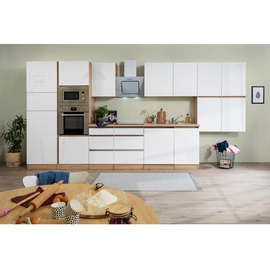 Respekta Premium Küchenzeile Grifflos 445 cm weiß hochglänzend B/H/T: ca. 445x220,5x60 - weiß, Eiche Sonoma