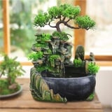 HarBin-Star Zimmerbrunnen, Wohnzimmer Desktop Bonsai, Tischbrunnen Wasserfall, GartenAquarium Harz Desktop-Brunnen, Zimmerbrunnen mit Pflanzen 28 x 20 x 15 cm